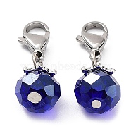 Electroplate Faceted Glass Pendants, with 304 Stainless Steel Lobster Claw Clasps, Round, Royal Blue, 25mm, Pendant: 14.5x9mm(HJEW-TAC0004-08)
