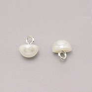 1-Hole Plastic Buttons, Imitation Pearl, with Brass Wire, Half Round, White, 10x10mm, Hole: 2.5mm(BUTT-WH0022-06E)