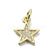 Brass Micro Pave Clear Cubic Zirconia Charms, Star, 11.5x9.5x1.5mm, Hole: 3mm(KK-H475-59G-08)