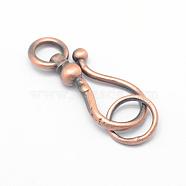 Brass Hook Clasps, Cadmium Free & Lead Free, Rack Plating, Brushed Red Copper, Brushed Red Copper, 42.5mm, Hole: 6mm(KK-G323-12R-RS)