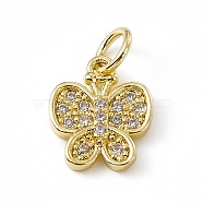 Brass Micro Pave Clear Cubic Zirconia Butterfly Charms, with Open Jump Rings, Real 18K Gold Plated, 12.5x10x2mm, Ring: 5x0.8mm, Hole: 3mm(ZIRC-F132-37G)