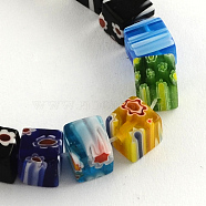 Cube Handmade Millefiori Glass Beads, Mixed Color, 6mm, Hole: 0.5mm, about 65pcs/strand, 15.3 inch(X-LK-R004-70)
