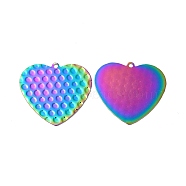 Ion Plating(IP) 304 Stainless Steel Pendants, Heart Charms, Rainbow Color, 27.5x30x0.8mm, Hole: 1.6mm(STAS-L268-019MC)