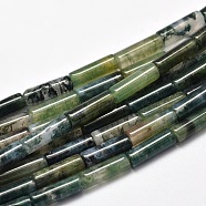 Natural Moss Agate Column Bead Strands, 13~14x4~5mm, Hole: 1mm, about 29pcs/strand, 15.7 inch(X-G-F247-01B)