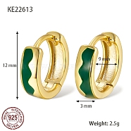 925 Sterling Silver Thick Hoop Earrings, with Enamel, for Women, Real 18K Gold Plated, Dark Green, 12x3mm(TA7225-4)