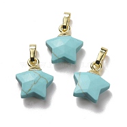 Synthetic Turquoise Charms, with Long-Lasting Plated Brass Findings, Faceted, Star, Golden, 14x13x5mm, Hole: 3.5x5.5mm(G-F584-A20-G)