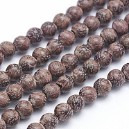 Natural Sandalwood Beads Strands, Round, Dyed, 6mm, Hole: 1mm, about 64pcs/strand, 15.7 inch(40cm)(X-WOOD-P011-01-6mm)