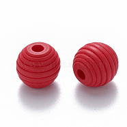 Painted Natural Wood Beehive European Beads, Large Hole Beads, Round, Red, 18x17mm, Hole: 4.5mm(WOOD-Q040-019A-A07)