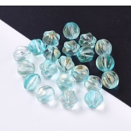 Transparent Glass Beads, with Glitter Powder, Pumpkin, Turquoise, 8.5x8mm, Hole: 1.2mm(GLAA-L027-K13)