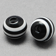 Round Striped Resin Beads, Black, 20x18mm, Hole: 3mm(RESI-R158-20mm-11)