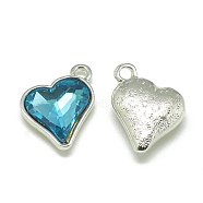 Alloy Glass Pendants, Faceted, Heart, Platinum, Deep Sky Blue, 17x15x5mm, Hole: 1.5mm(PALLOY-T040-12mm-12)