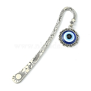 Resin Evil Eye Pendant Bookmarks, Flower Pattern Tibetan Style Alloy Hook Bookmark, Antique Silver, 122mm(AJEW-JK00281)