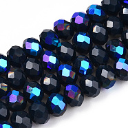 Electroplate Opaque Solid Color Glass Beads Strands, Half Rainbow Plated, Faceted, Rondelle, Prussian Blue, 8x6mm, Hole: 1mm, about 65~68pcs/strand, 15.7~16.1 inch(40~41cm)(X1-EGLA-A034-P8mm-L22)
