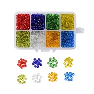 Glass Seed Beads, Transparent, Round Hole, Round, Mixed Color, 4mm, Hole: 1.5mm, 8colors, 24g/color, 192g/box(SEED-JP0007-15-4mm)