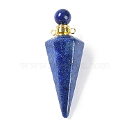 Dyed Natural Lapis Lazuli Faceted Cone Openable Perfume Bottle Big Pendants, with 304 Stainless Steel Findings, Golden, 49.5~51.5x18.5x18.5mm, Hole: 1.8mm(G-L524-18G-09)