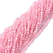 Cat Eye Beads Strands, Round, Faceted, Pink, 3mm, Hole: 0.2mm, 14.17 inch(36cm), 122pcs/strand(CE-I005-B13-1)