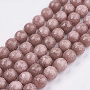 Natural Jade Bead Strands, Dyed, Faceted, Round, Camel, 10mm, Hole: 1mm, 38pcs/strand, 14.5 inch(X-G-R166-10mm-16)