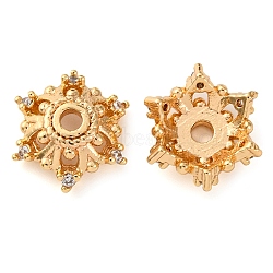 Brass Micro Pave Clear Cubic Zirconia Bead Caps, Flower, Real 18K Gold Plated, 10.5x10.5x4mm, Hole: 1.8mm(KK-K378-47A-G)