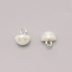 1-Hole Plastic Buttons, Imitation Pearl, with Brass Wire, Half Round, White, 10x10mm, Hole: 2.5mm(BUTT-WH0022-06E)