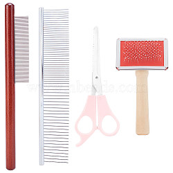 Pet Supplies Kits, Including Stainless Steel Pet Combs, with Hair Cutting Scissors, Mixed Color, Combs: 114~200x27~60.5x5.5~25.5mm, 3pcs, Scissors: 152x55.5mm, 1pc(AJEW-FG0003-53)