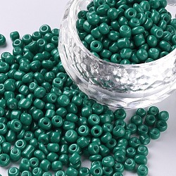 Baking Paint Glass Seed Beads, Teal, 8/0, 3mm, Hole: 1mm, about 1111pcs/50g, 50g/bag, 18bags/2pounds(SEED-US0003-3mm-K26)