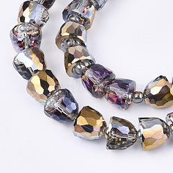 Electroplated Glass Beads, Half Plated, Faceted, Bell, Gold, 10.5~11x9mm, Hole: 1mm(EGLA-T016-01-A02)