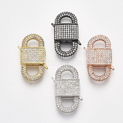 Brass Micro Pave Cubic Zirconia Clasps, Clear, Mixed Color, 26x16x6mm, Hole: 6x6mm(ZIRC-S061-135)
