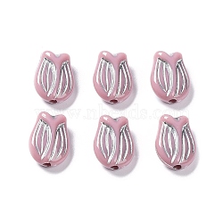 Plating Opaque Acrylic Beads, Metal Enlaced, Tulip, Flamingo, 16x11.5x7mm, Hole: 2mm, about 670pcs/500g(OACR-G016-25E)