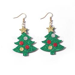 Christmas Iron Acrylic Dangle Earrings, Golden, Christmas Tree, 70x38mm(FS-WG00170-02)