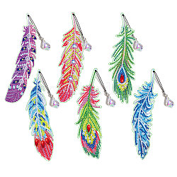DIY Feather Bookmark with Pendant Diamond Painting Kits, with Resin Rhinestones, Sticky Pen, Tray Plate, Glue Clay, Mixed Color, 197x52.5x2.8x2.5mm(DIY-WH0366-56)