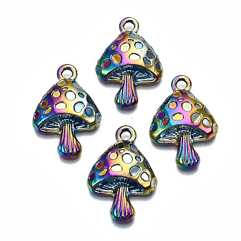 Rainbow Color Alloy Pendants, Cadmium Free & Lead Free, Mushroom Shape, 25.5x17.5x5mm, Hole: 2mm, 25pcs/box