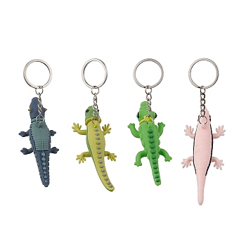 Cartoon Crocodile/Lizard PVC Plastic Keychain, with Iron Split Key Rings, Mixed Color, 10.1~12.7cm