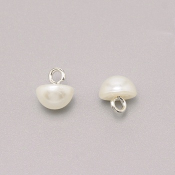 1-Hole Plastic Buttons, Imitation Pearl, with Brass Wire, Half Round, White, 10x10mm, Hole: 2.5mm