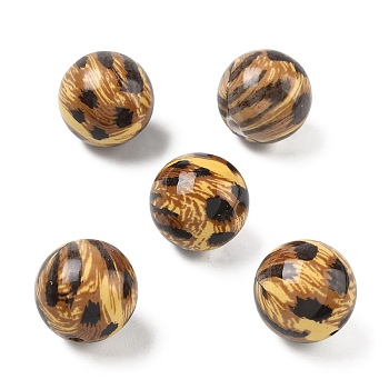 Printing Opaque Acrylic Beads, Round Leopard Print, Goldenrod, 20mm, Hole: 2.5mm