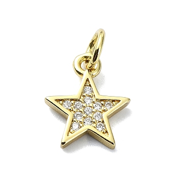 Brass Micro Pave Clear Cubic Zirconia Charms, Star, 11.5x9.5x1.5mm, Hole: 3mm