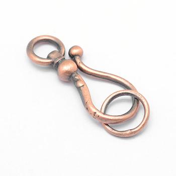 Brass Hook Clasps, Cadmium Free & Lead Free, Rack Plating, Brushed Red Copper, Brushed Red Copper, 42.5mm, Hole: 6mm