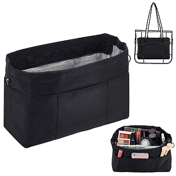 Purse Organizer Insert, Nylon Storage Bag, with Iron Zipper, Black, 38x20x1.5cm