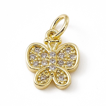 Brass Micro Pave Clear Cubic Zirconia Butterfly Charms, with Open Jump Rings, Real 18K Gold Plated, 12.5x10x2mm, Ring: 5x0.8mm, Hole: 3mm
