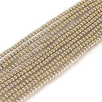 Electroplate Glass Beads Strands, Round, Full Plated, Light Gold Plated, 2mm, Hole: 0.6mm, about 180pcs/strand, 14.17 inch(36cm)