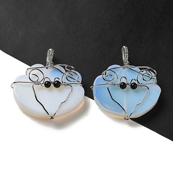 Opalite Copper Wire Wrapped Pendants, Cloud Charms, Rack Plating, Platinum, 47~49x44.5~46x13~13.5mm, Hole: 6~7.5x4.5~5mm