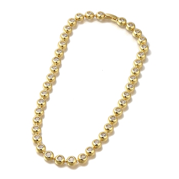 Rack Plating Brass Clear Cubic Zirconia Flat Round Link Chain Necklaces, Long-Lasting Plated, Lead Free & Cadmium Free, Real 18K Gold Plated, 16.73 inch(42.5cm)