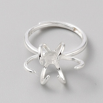 Brass Adjustable Ring Findings, Prong Ring Settings, 925 Sterling Silver Plated, US Size 6(16.5mm), Tray: 16x10.5mm