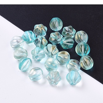 Transparent Glass Beads, with Glitter Powder, Pumpkin, Turquoise, 8.5x8mm, Hole: 1.2mm