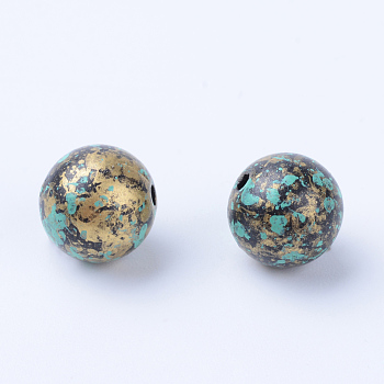 Antique Style Acrylic Beads, Round, Antique Bronze Plated, 11~12mm, Hole: 1.5mm