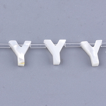 Natural Sea Shell Beads, White Shell Mother of Pearl Shell, Top Drilled Beads, Letter.Y, 10x2.5~11.5x3mm, Hole: 0.8mm