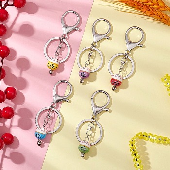 Porcelain Keychain, with Alloy Split Key Rings, Lucky Cat, Mixed Color, 80mm, 5pcs/set