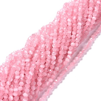 Cat Eye Beads Strands, Round, Faceted, Pink, 3mm, Hole: 0.2mm, 14.17 inch(36cm), 122pcs/strand
