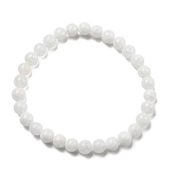Natural White Jade Beaded Stretch Bracelets, 56mm