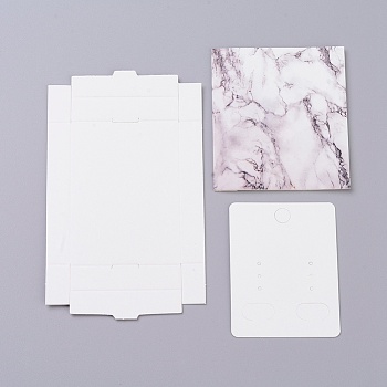 Kraft Paper Boxes and Earring Jewelry Display Cards, Packaging Boxes, with Marble Texture Pattern, White, Folded Box Size: 7.3x5.4x1.2cm, Display Card: 6.5x5x0.05cm