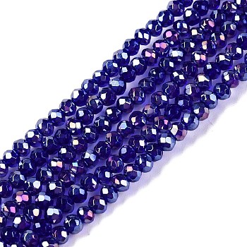 Electroplate Glass Beads Strands, AB Color Plated, Faceted, Rondelle, Blue, 2.9~3.3x2mm, Hole: 0.8mm, about 148~150pcs/strand, 15.55~15.75 inch(39.5~40cm)